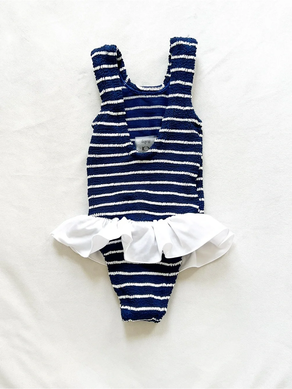 Hunza G Navy and White Striped Ruffle One-Piece Swimsuit - One Size Baby